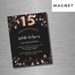 Quinceanera Black ro guld stjärnornas lyxvara Magnetisk Inbjudningskort