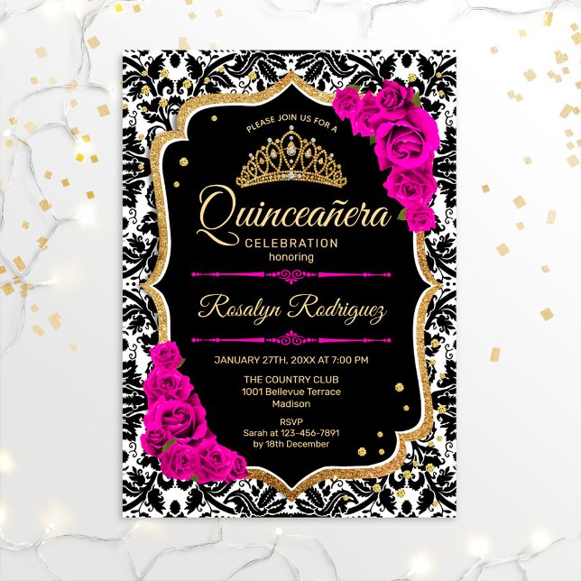 Quinceanera - Black Rosa Guld Inbjudningar (Skapare uppladdad)