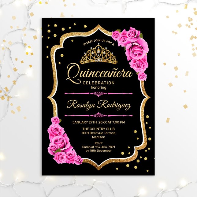 Quinceanera - Black Rosa Guld Inbjudningar (Skapare uppladdad)