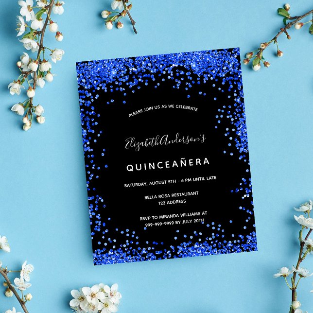Quinceanera Black royal blue budget-inbjudan Flygblad (Skapare uppladdad)