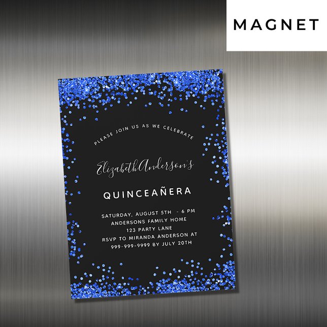 Quinceanera black royal blue inbjudningsmagnet (Skapare uppladdad)