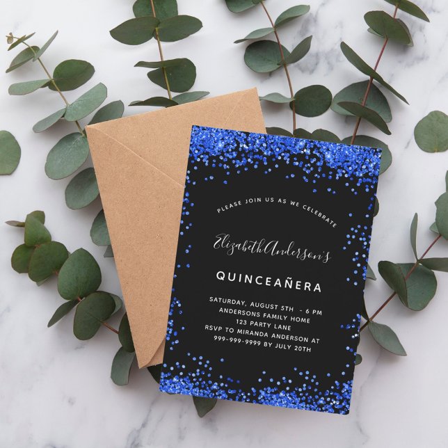 Quinceanera Black royal blue lyxury party Inbjudningar (Skapare uppladdad)