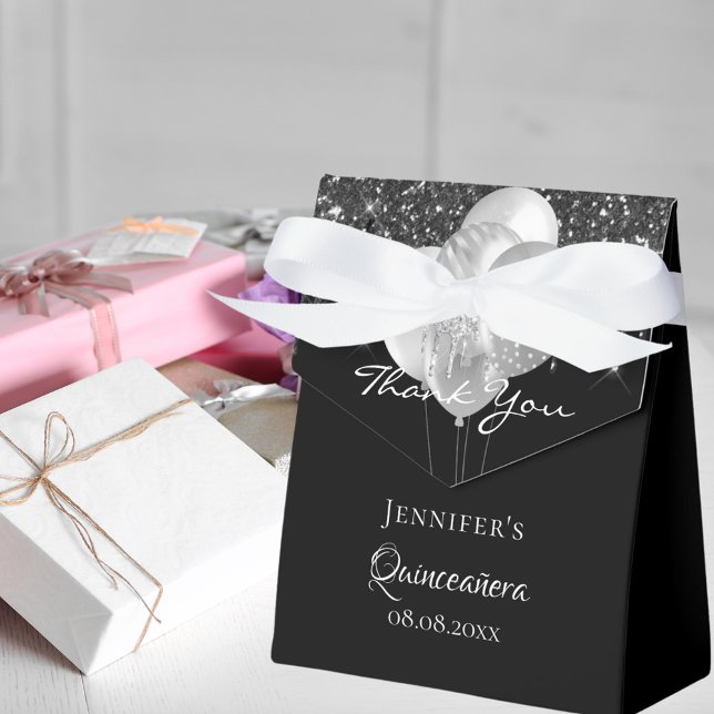 Quinceanera Black silver-ballonger tack Presentaskar (Skapare uppladdad)