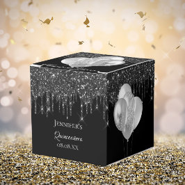 Quinceanera Black silver glitter ballonger Presentaskar