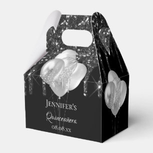 Quinceanera Black silver glitter borrar ballonger Presentaskar