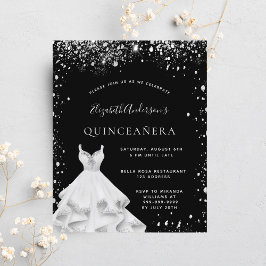 Quinceanera Black silver glitter-klänningsinbjudan