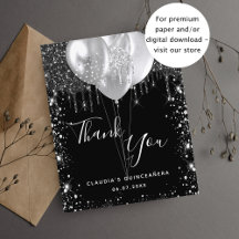 Quinceanera Black silver glitter tackar er för bud