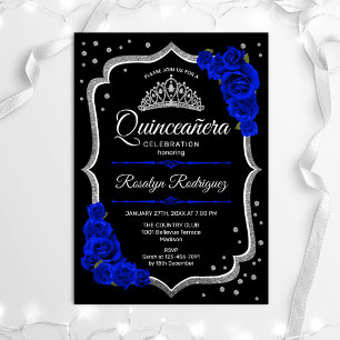 Quinceanera - Black Silver Royal Blue Inbjudningar