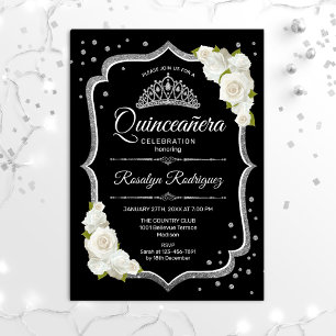 Quinceanera - Black Silver White Inbjudningar