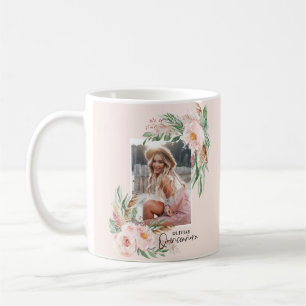 Quinceañera blek rosa girly blommigt fotofödels kaffemugg