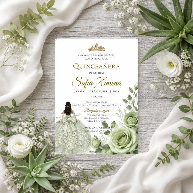 Quinceañera blomgrönska inbjudningar (Skapare uppladdad)