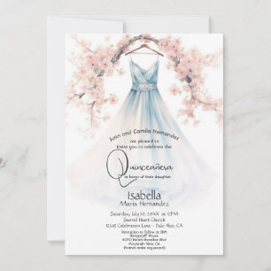 Quinceañera Blommar för Rosa av Blek Blue Gown Inbjudningar