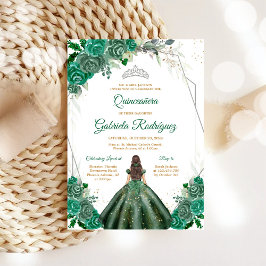 Quinceanera Blommig Grön Silver Inbjudan