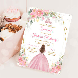 Quinceanera Blommig Rosa Guld Inbjudan