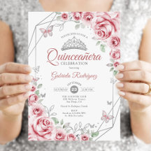 Quinceanera Blommig Rosa Silver