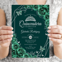 Quinceanera Blommig Smaragdgrön Silver