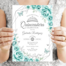 Quinceanera Blommig Turkos Silver