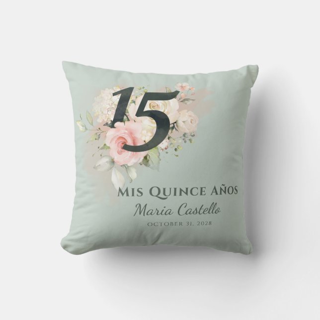 Quinceanera Blommigt 15:e födelsedagen Mis Quince  Kudde (Framsida)