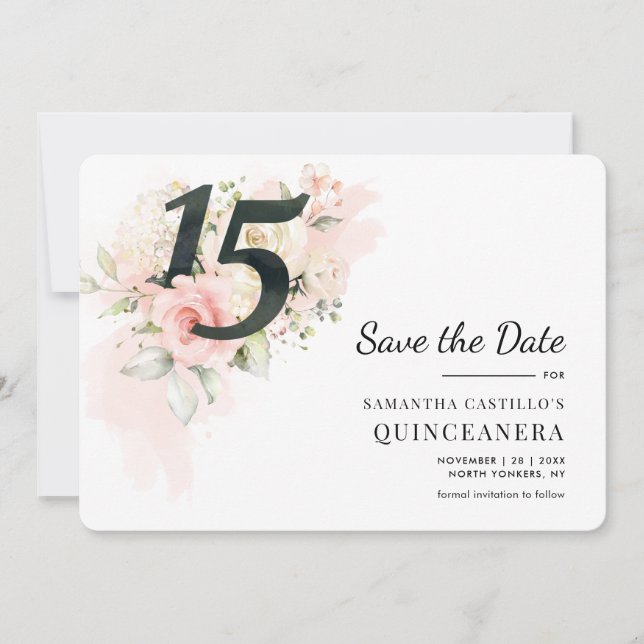 Quinceanera Blommigt 15:e födelsedagen Spara Datumet (Framsida)