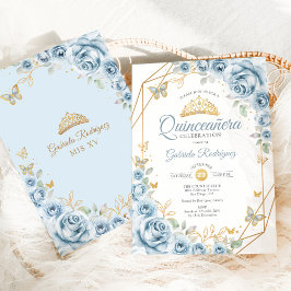 Quinceanera Blommigt Baby blue Guld Inbjudningar