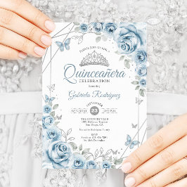 Quinceanera Blommigt Baby blue Silver Inbjudningar