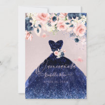 Quinceanera  Blommigt Blått Glitter