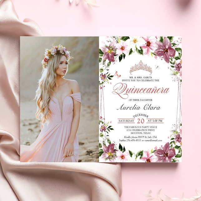 Quinceañera Blommigt Butterflies Birthday Photo Inbjudningar (Skapare uppladdad)