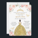 Quinceañera  Blommigt Butterflies Guld Princess Inbjudningar<br><div class="desc">Anpassa denna vackra quinceañera-inbjudan med egen ordalydelse enkelt och snabbt,  tryck bara på anpassningsknappen för att ytterligare ordna om och formatera stil och placera texten. Matchande artiklar tillgängliga i arkivet! c) Lycklig Cat Studio</div>