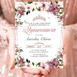 Quinceañera Blommigt Butterflies Spanska Inbjudningar