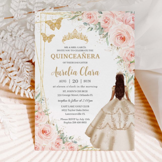 Quinceanera  Blommigt Champagne Dress Gown Inbjudningar (Skapare uppladdad)