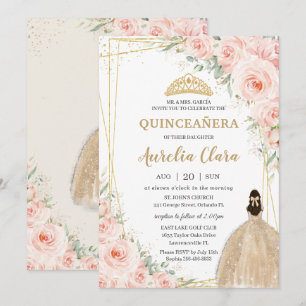 Quinceañera Blommigt Champagne Dress Princess Inbjudningar