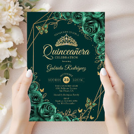 Quinceanera Blommigt Emerald Grönt Guld Inbjudningar