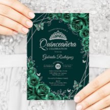 Quinceanera Blommigt Emerald Grönt Silver