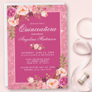 Quinceanera Blommigt Glitter-inbjudan till Shock r Inbjudningar
