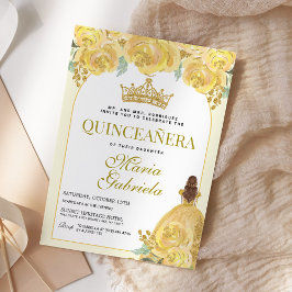 Quinceanera Blommigt Gult Guld Mis Quince Anos Inbjudningar