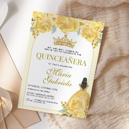 Quinceanera Blommigt Gult Guld Mis Quince Anos Inbjudningar