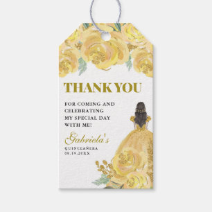 Quinceanera Blommigt Gult Guld Mis Quince Anos Presentetikett