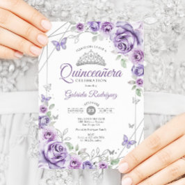 Quinceanera Blommigt Lilac Lila Silver Inbjudningar