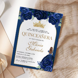 Quinceanera Blommigt Navy Blue Guld Mis Quince Ano Inbjudningar