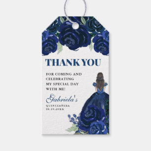 Quinceanera Blommigt Navy Blue Guld Mis Quince Ano Presentetikett