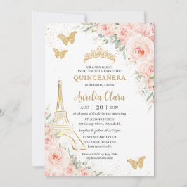 Quinceañera  Blommigt Paris Eiffel Champagne Inbjudningar