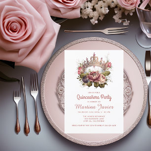 Quinceañera Blommigt Pincess Krona 15:e födelsedag Inbjudningar