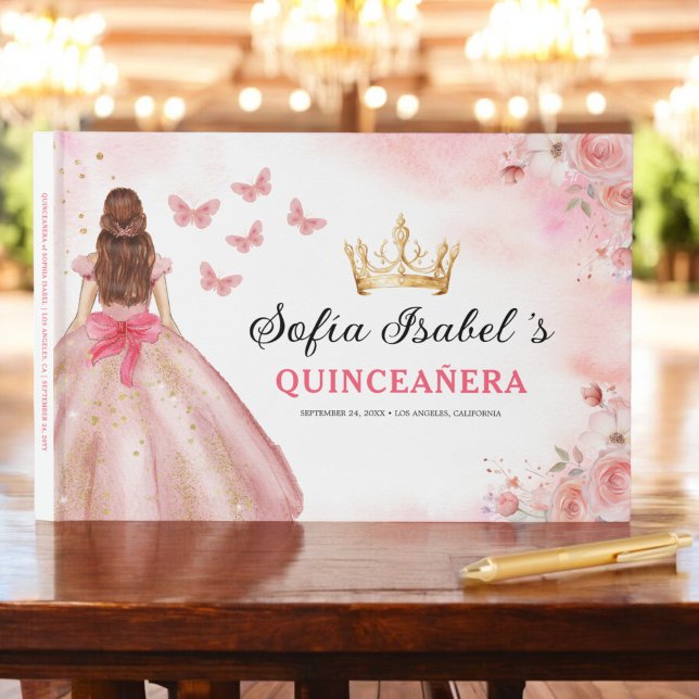 Quinceañera  Blommigt Princess Butterflies Guld Gästböcker (Skapare uppladdad)