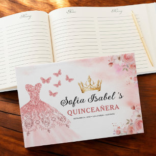 Quinceañera  Blommigt Princess Butterflies Guld Gästböcker