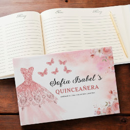 Quinceañera  Blommigt Princess Butterflies Guld Gästböcker