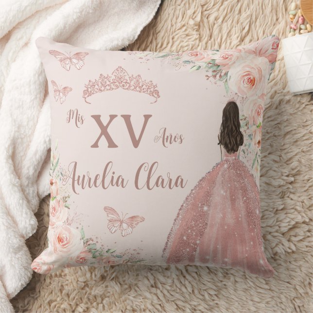 Quinceañera  Blommigt Princess Dress Ro Guld Kudde (Filt)