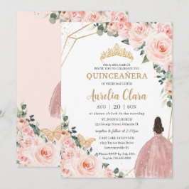 Quinceañera  Blommigt Princess Guld Krona Inbjudningar
