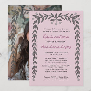 Quinceañera Blommigt Ram Anpassningsbar Photo Inbjudningar