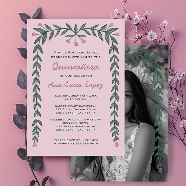 Quinceañera Blommigt Ram Anpassningsbar Photo Inbjudningar (Quinceañera Floral Frame Custom Photo Invitation
)