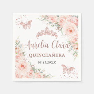 Quinceanera Blommigt Ro Guld Butterflies Pappersservett